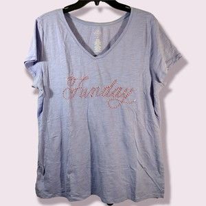 St John's Bay XL Purple Cotton Cursive Quote 'Funday' Short Sleeve T-shirt Top